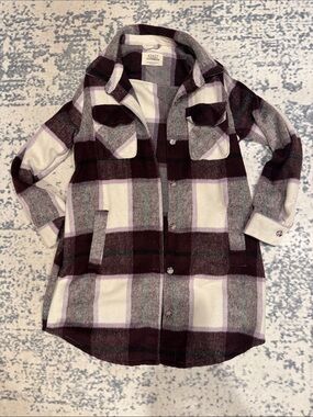 Ashley By 26 International Burgundy, Cream & Gray Plaid Button-Down Shirt